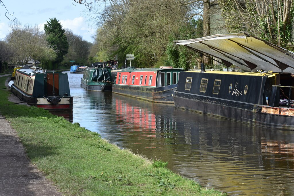 Narrowboats moored on the Macclesfield Canal at Bollington